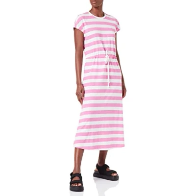 Image of ONLY Women&#039;s ONLMAY S/S MIDI Stripe Dress JRS, Super Pink/Stripes:Cloud Dancer (kia), S