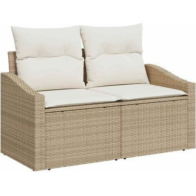 Image of vidaXL 5 Piece Garden Sofa Set with Cushions Beige Poly Rattan Acacia