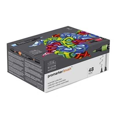 Image of Winsor &amp; Newton, Promarker Brush, Essential Collection, Set of 48, Alcohol Based Dual Tip Markers