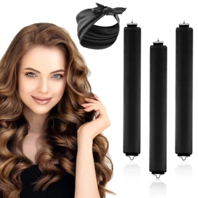 Image of 3 PCS Heatless Blowout Rods, Curls, Curling Rod,Overnight Curlers Soft Satin Sleeping Lazy Curler Set for DIY Hair Styling Tools