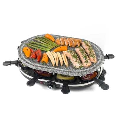 Image of Giles &amp; Posner EK1872G Electric Stone Raclette Grill Indoor Tabletop 8 Person Raclette, Removable Hot Plate, Non Stick Pans, Spatulas Included, Adjustable Temperature Dial, 1200 W