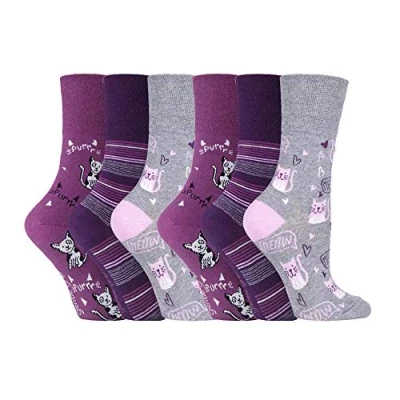 Image of SockShop 6 pairs Ladies Cotton Gentle Grip UK 4 8, EUR 37 42 Socks NEW variations (6 x RH200 Kitten Purrrfect)