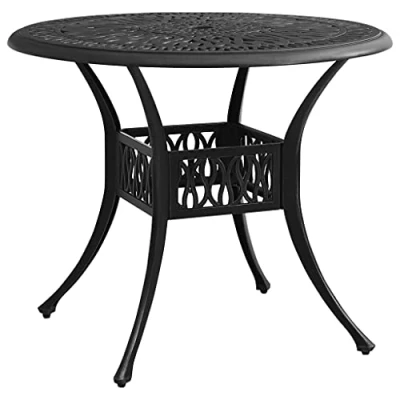 Image of vidaXL Black Cast Aluminium Garden Table Round Outdoor Patio Desk with Hollow Design, Umbrella Compatible, Sturdy Four Leg Base 90cm Diameter
