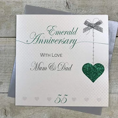 Image of Mum &amp; Dad 55th Emerald Wedding Anniversary Handmade Card Love Lines by WHITE COTTON CARDS LLA55MD, greywhiteblack,16cm x 16cm