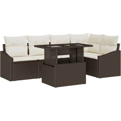 Image of vidaXL 6 Piece Garden Sofa Set with Cushions Brown Poly Rattan