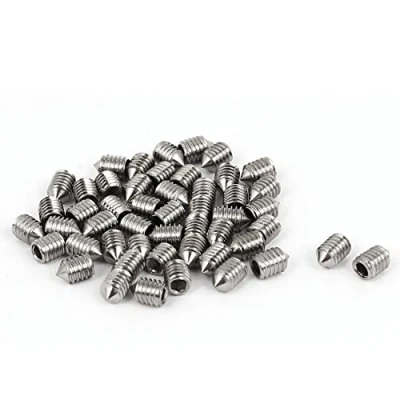 Image of Sourcingmap M3 x 4mm Cone Point Hex Socket Set Grub Screw Silver Tone 50 Pcs