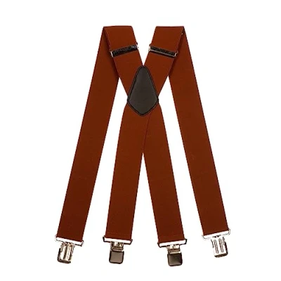 Image of Men&#039;s XXL Extra Wide, Heavy Duty X Shape Braces/Suspenders, 5cm Burnt Orange