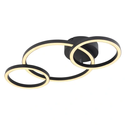 Image of Reggy Triple Ring Integrated LED Semi Flush Ceiling Light Black 3x 3000K