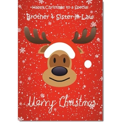 Image of doodlecards Brother and Sister in Law Christmas Card Rudolph on Red Background Medium Size for &amp; with Plain Envelope