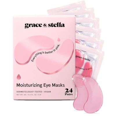Image of Award Winning Under Eye Mask Reduce Dark Circles, Puffy Eyes, Undereye Bags, Wrinkles Gel Patches, Vegan Cruelty Free Self Care by grace and stella (24 Pairs, Pink)