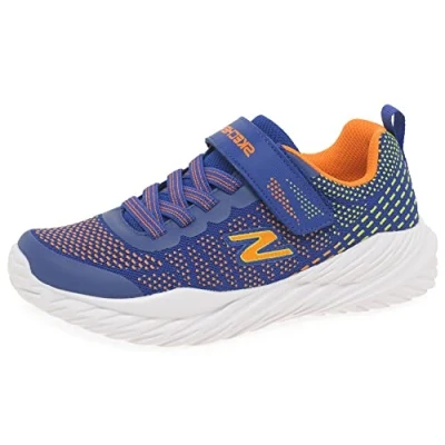 Image of Skechers Boy&#039;s Nitro Sprint Karvo Sneaker, Blue Textile Orange Lime Trim, 1.5 UK Child