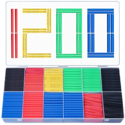 Image of Preciva 1200 Pieces Heat Shrink Tubing, Electric Insulation Wrap Cable Sleeve, Insulated Sleeving Tubes, Ratio 2: 1, 5 Colors, 12 Sizes