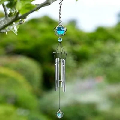 Image of Garden Mile Crystal Flower Wind Chime for Outdoors Durable Weatherproof Outdoor Musical Chimes Décor Garden, Patio 4 Aluminium Alloy Tubes Zen (34cm, Crystal)
