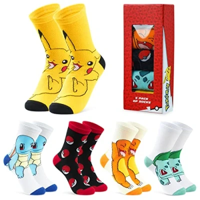 Image of Pokemon Boys Socks 5 Pack Pikachu Ankle Stretchy Breathable Crew for Girls Teenagers Women Sizes 11 6 Gifts (11.5 3, Multi)