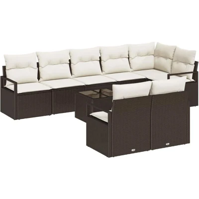 Image of vidaXL 8 Piece Garden Sofa Set with Cushions Grey Poly Rattan