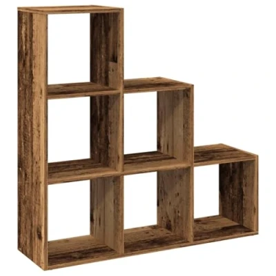 Image of vidaXL Room Divider Bookcase 3 Tier Shelf Old Wood Engineered 99x29x99 cm Freestanding, Modern Cubical Bookshelf for Living Room, Study, Bedroom Storage