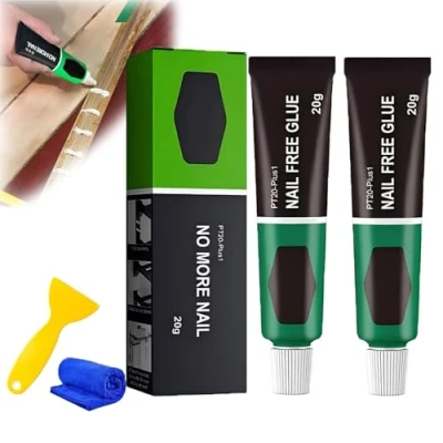 Image of Wealthyn Glue, All Purpose Nail Free Adhesive Strong Glue Waterproof, extra strength Sealant, Multifunctional Quick Drying for Bonding Plastic, Wood, Glass, Ceramics (20g,2pcs)