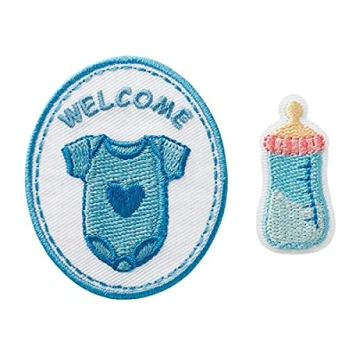 Image of Welcome Baby Blue 2 Pieces Iron on Patches Adhesive Emblem Stickers Appliques, Size: 0,72 x 2,12 inches