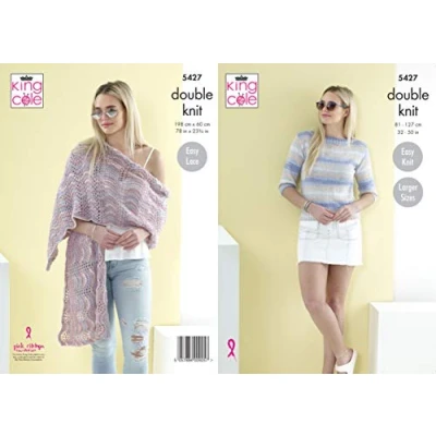 Image of King Cole 5427 Knitting Pattern Womens Sweater and Shawl in Beaches DK