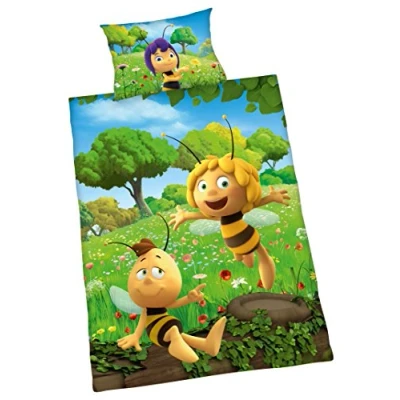 Image of Herding MAYA THE BEE Toddler Bedding Set, Reversible Motif, Duvet Cover 100 x 135 cm, Pillow Case 40 60 Cotton/Renforcé