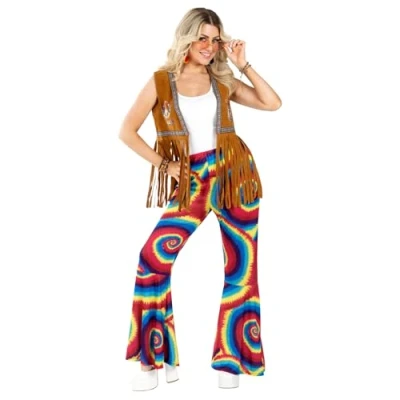 Image of Fun Shack Flares Trousers Women 70s, 70s Flared Women, Hippie Costume Medium
