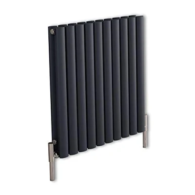 Image of Milano Aruba Ayre Modern Anthracite Horizontal Double Oval Panel Aluminium Radiator 600mm x 590mm