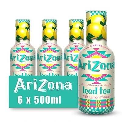 Image of Arizona Lemon Iced Tea, Pack of 6 x 500ml PET Bottles, Delicious Fruit Tea Drink, No Artificial Colours, Preservatives