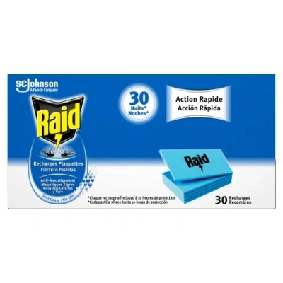 Image of Raid Electric Diffuser Refill Pads, Mosquitoes and Mosquito Tigers, Odorless, Insecticide, 4 packs x 30 tablets (120 tablets)