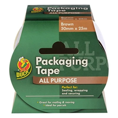 Image of Duck Brown Packing Tape Parcel 1 Roll 50mm x 25m, Packaging Strong Sticky Seal for Moving House, Parcels, Cardboard Boxes &amp; Carton