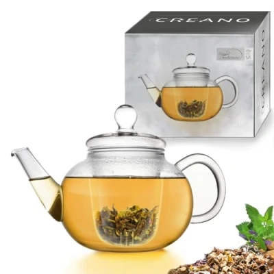 Image of Creano Glass Teapot 1.2 L with Infuser and Lid Ideal for Preparing Loose Teas Drip Free