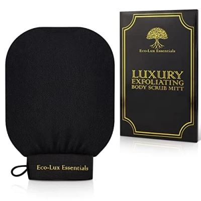 Image of Eco Lux Essentials Deep Exfoliating Body Scrub Mitt Skin Cleanser Glove Dead Remover Soft For Bath Shower Skincare Women &amp; Men Fake Tan