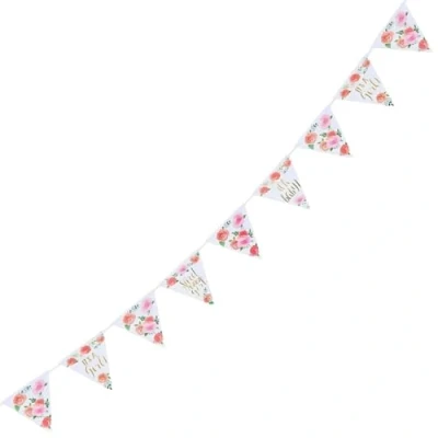 Image of Amscan 122165 Floral Baby Shower 24 Pennant Flags Banner &amp; Ribbon 4.57m