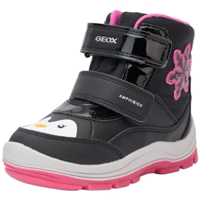 Image of Geox Baby Girls B Flannel ABX Ankle Boot, Black Fuchsia, 7 UK Child