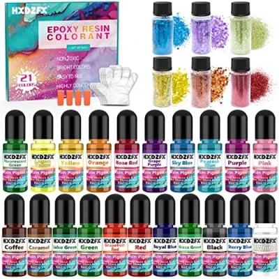 Image of Epoxy Resin Pigment 21 Colors Liquid Clear Colorant, 6 Glitter, Highly Concentrated Dye for DIY Jewelry Making, Crafts(6ml Each)