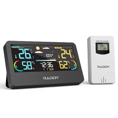 Image of Raddy WF 55C PRO Weather Station Wireless Indoor Outdoor Thermometer Hygrometer Barometer, Forecast, Color Display with Remote Sensor for Home Use
