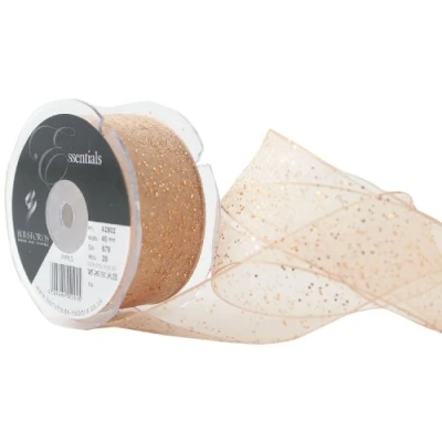Image of Berisfords 40 mm Random Glitter Wire Edge Ribbon, Honey Gold
