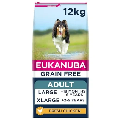 Image of Eukanuba Grain Free Complete Dry Dog Food for Adult Large and Giant Breeds with Fresh Chicken 12 kg