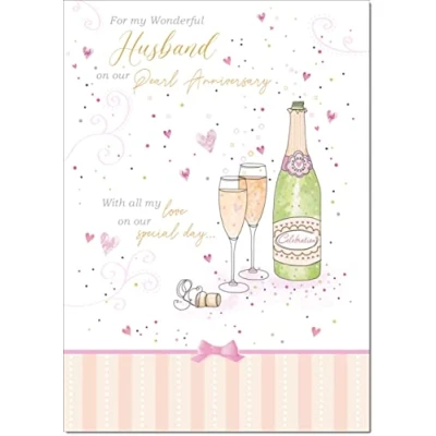 Image of doodlecards Husband Pearl 30th Wedding Anniversary Card Champagne Medium Size with Plain Envelope