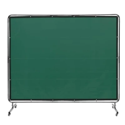 Image of VEVOR Welding Screen with Frame, 6&#039; x 8&#039; Curtain Screen, Flame Resistant Vinyl Protection on 4 Swivel Wheels (2 Lockable), Moveable &amp; Professional for Workshop/Industrial, Green