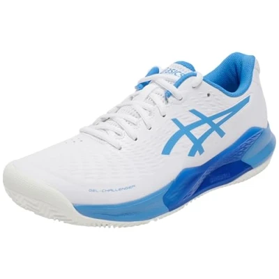 Image of Asics Gelchallenger 14 Clay court tennis shoes, Women&#039;s, Size: 6.5, White/blue coast Imitation leather/ textile