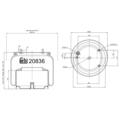 Image of 0388165, 1697678, 388165 Boot, air suspension FEBI BILSTEIN 20836 Rear Axle Left, Right