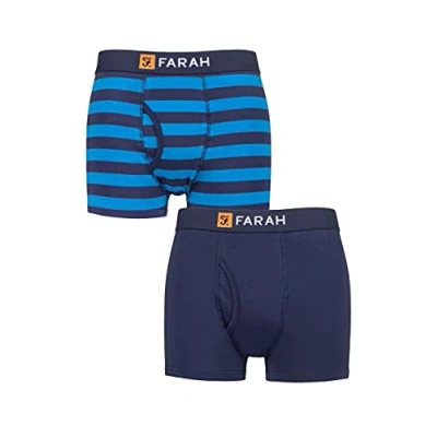 Image of Mens 2 Pack Farah Plain and Striped Cotton Classic Keyhole Trunks Broad Stripe Navy / Blue L