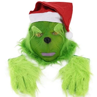 Image of Pohotobooth Props Ltd Grinch Head Mask With Santa Hat And Gloves