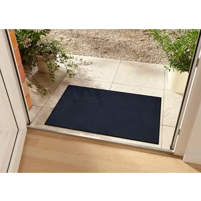 Image of Hanse Home Washable Indoor and Outdoor Doormat Plain Door Mat Dirt Trapper Entrance Rug Non Slip Sizes 80 x 120 cm Black