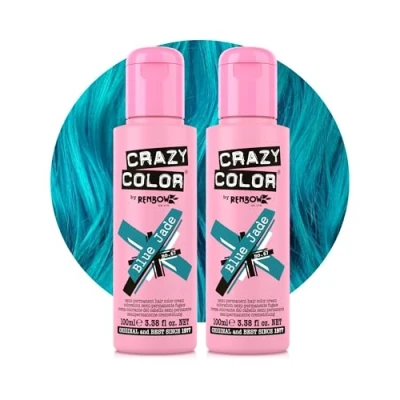 Image of Crazy Color Vibrant Blue Jade Semi Permanent Duo Hair Dye. Highly Pigmented Teal Aquamarine Conditioning &amp; Oil Nourishing Vegan Formula No Bleach or Ammonia 200ml