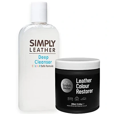 Image of Scratch Doctor Leather Cleaner &amp; Colour Restorer Kit for Sofas Car Seats Bags Shoes Jackets (Black, 250ml)