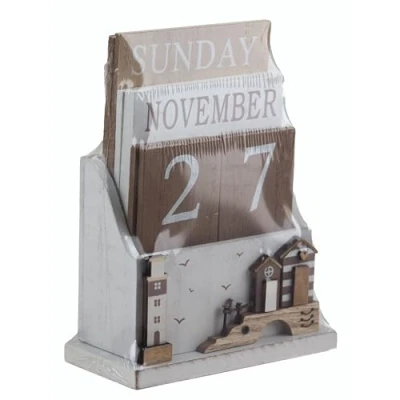 Image of SiL Interiors Nautical Wooden Perpetual Calendar Desk Top Eternal Block Lighthouse