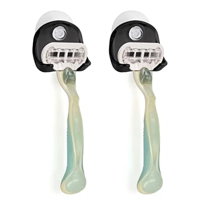 Image of kwmobile 2X Razor Holder with Suction Cup Self Adhesive Shaver Wall Mount Bathroom Organizer for Glass and Tiles Black