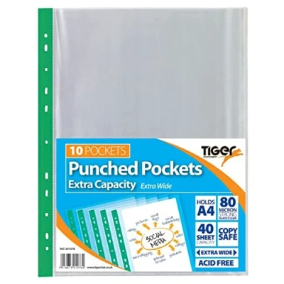 Image of Shopping Sky 10 A4 Extra Capacity Punched Pockets Strong Plastic Clear File Document Wallet