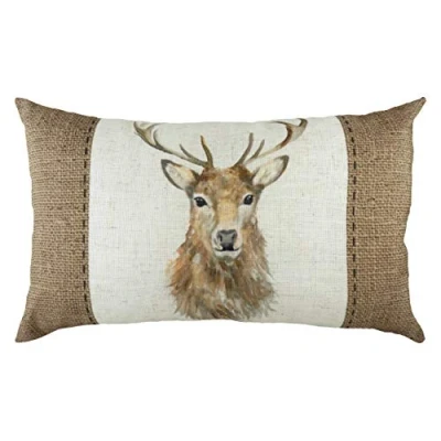 Image of Evans Lichfield Hessian Stag Watercolour Printed Rectangular Feather Filled Cushion White One Size